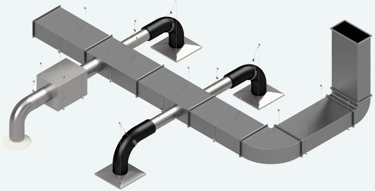 Duct suspended on swaged cable assemblies