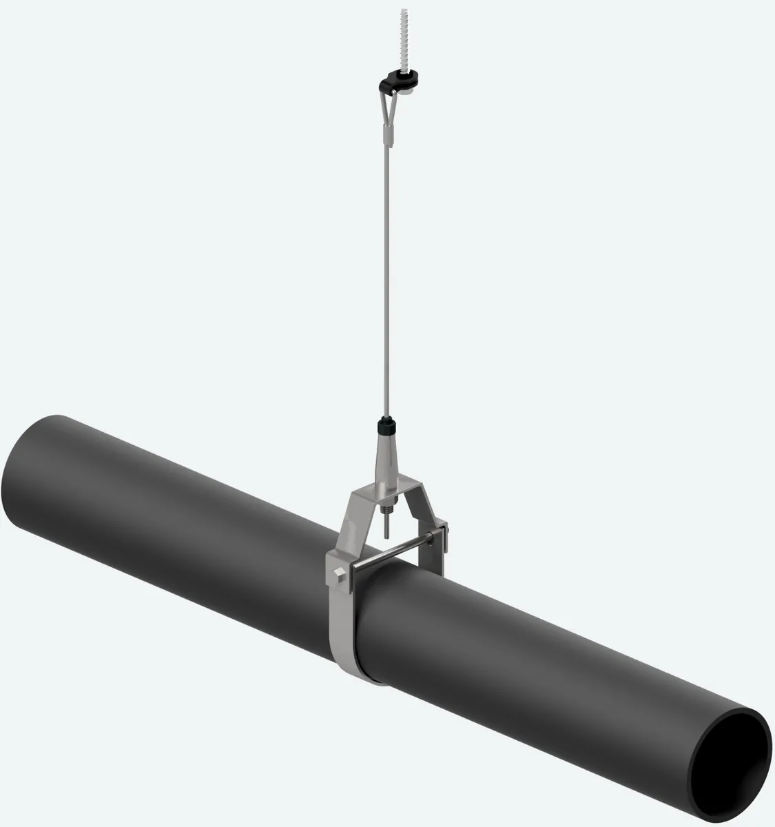 Clevis hanger and pipe on a cable assembly