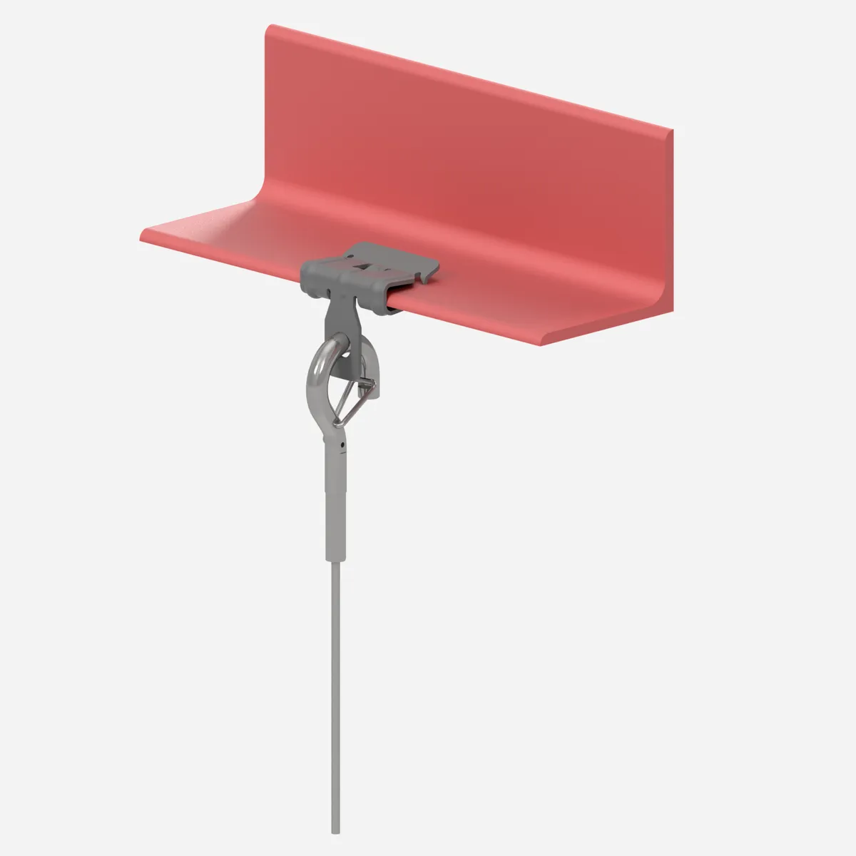 Snaphook connection clipped over angle iron