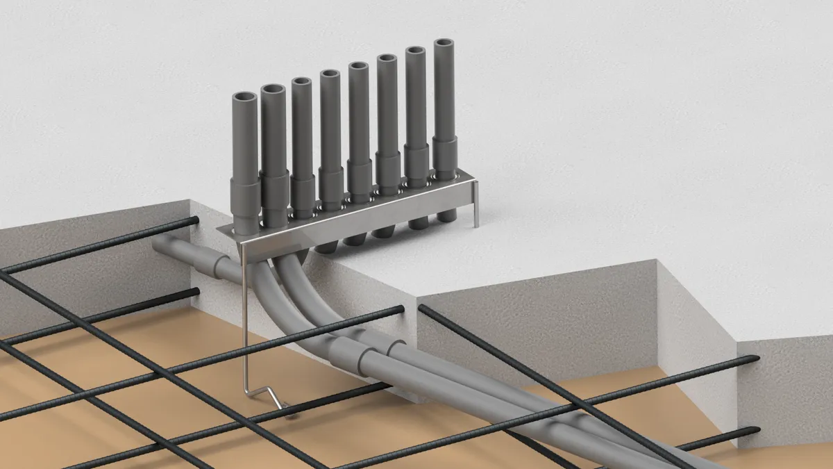 The cast-in-place product line set in concrete