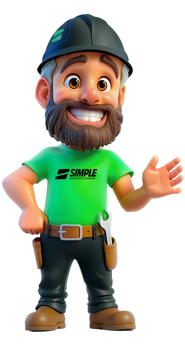 The Simple mascot in a hard hat, waving you in