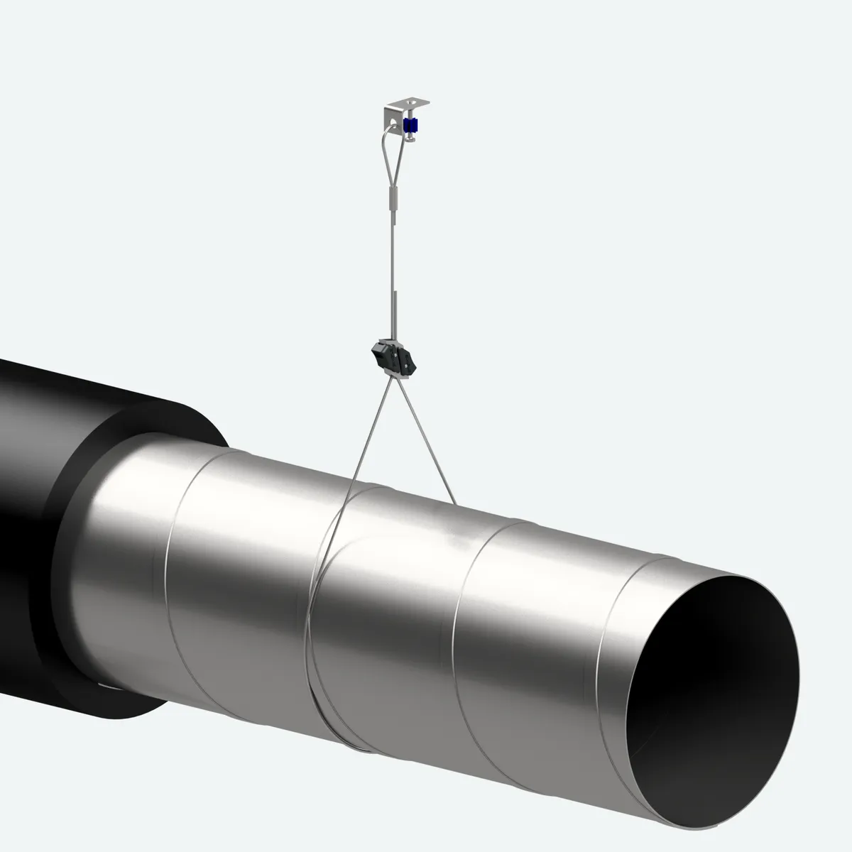 Round duct suspended on an SC cable drop
